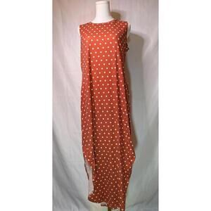 Rust Orange Polka Dot Sleeveless Maxi Dress With Side Slits Women's Medium